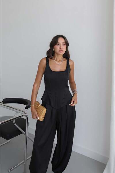 Havoş Black Satin Corset Blouse