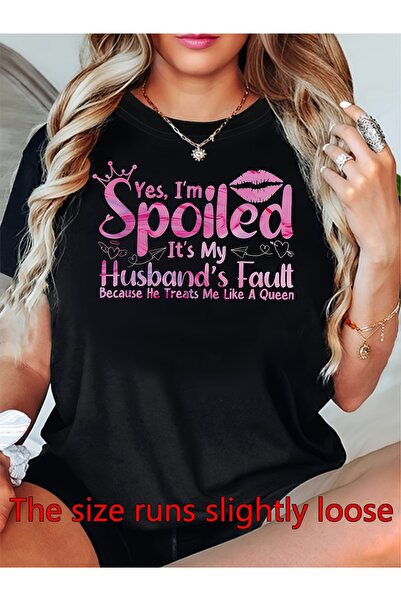 En22 [Spoiled Tee] تي شيرت نسائي كاجوال بأكمام قصيرة وياقة دائرية مع طباعة 'S...
