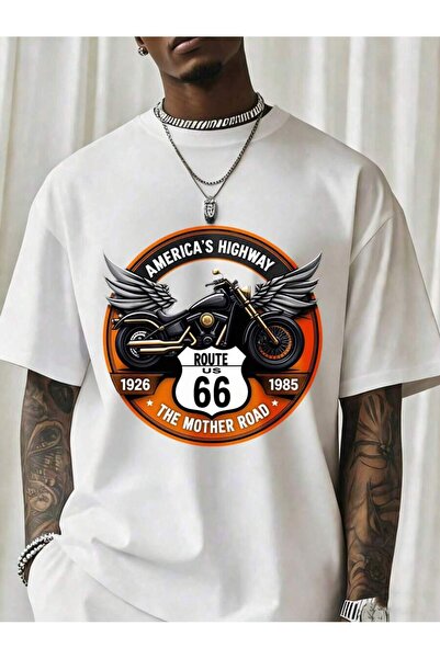 01THEONE America's Highway The Mother Road Motorcycle T-Shirt With Wings Desi...