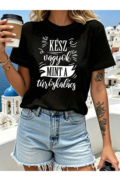 KYMC07 Women's Phrase T-Shirt "I Túróskalács" - Short Sleeve Crew Neck Top wi...