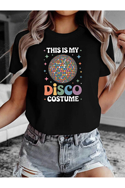 45 BPM THIS IS MY DISCO COSTUME Letter Print T-shirt, Short Sleeve Crew Neck ...