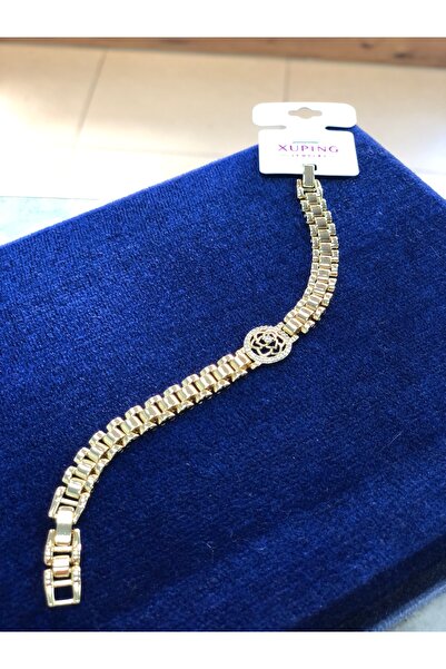 VLDORO D'Oro Xuping Steel Watch Band with Chain and Rose Motif Women's Bracelet