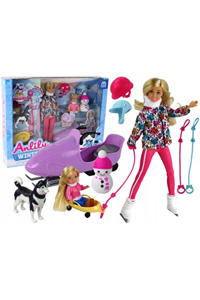 LeanToys Păpușă pentru copii Anlily Scooter cu patine Patine de zăpadă Câine ...