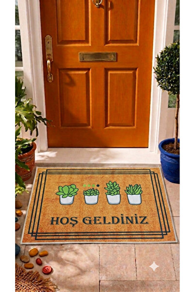 Nesrin home Dijital baskılı kaktüs çiçeği desenli kapı önü Paspasi