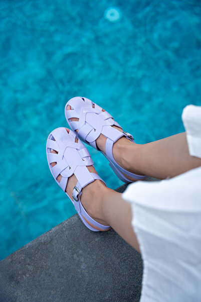 LAMİNTA Misha Heart Detailed Buckle Jelly Women's Lilac Sandals