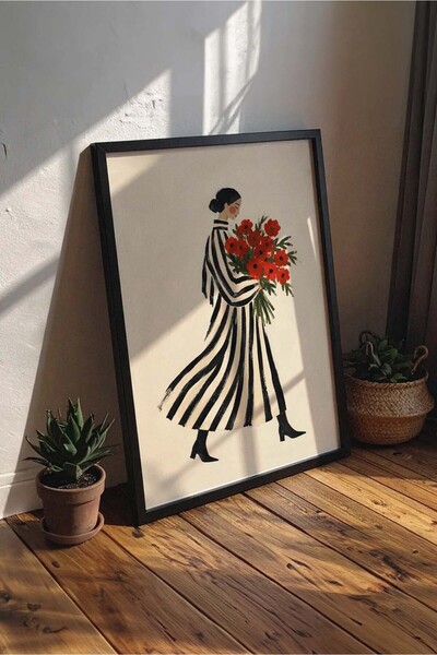 WogArts Minimal Kadın Poster | Çiçek Buketli Modern Moda Duvar Posteri