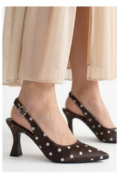 BellAyakkabı Bellamor Polka Dot Slingback Women's Heeled Shoes - Stylish Blun...