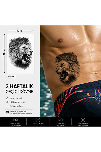 medink tattoo Gerçekci Geçici Dövme Yırtıcı Aslan Yapıştırma Etiket Kadın Erk...