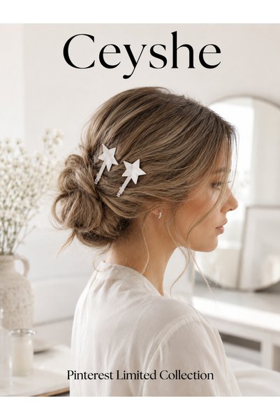 CeyShe Pinterest 2-pack Bright Silver Star مستورد ومطلي بالفضة 1. مشبك شعر معدني سميك عالي الجودة