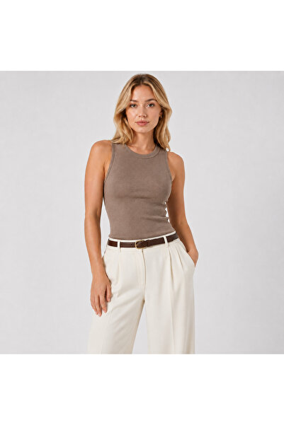Cosy&Chic Bluză de bază casual elastică, cu guler halter, cu șnururi, Stone, ...