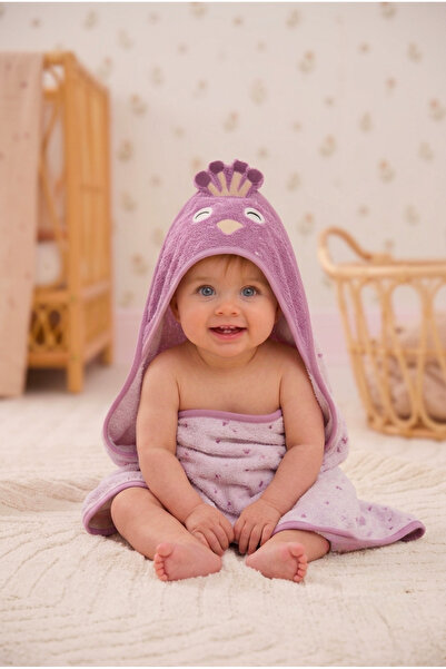 PAMUK HANIM Outlet 100% Cotton Baby Girl-Boy Bath Towel Swaddle Lilac/Owl