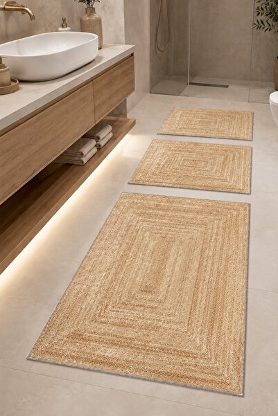 Chilai Home Hoolz 60x100 50x60 50x60 Kaydırmaz Tabanlı 3'lü Banyo Paspas Seti...
