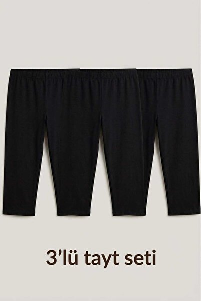 enmodaiçgiyim Women's 3-Piece Black Plus Size Cotton Lycra Below Knee Capri L...