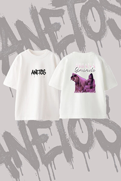 Anetos Ariana Grande_96 Design Back Printed Cotton White Oversize T-Shirt
