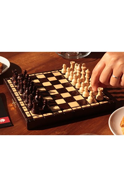 Sunrise Chess & Games Foldable magnetic chess Top Bottom Set with drawer, brown