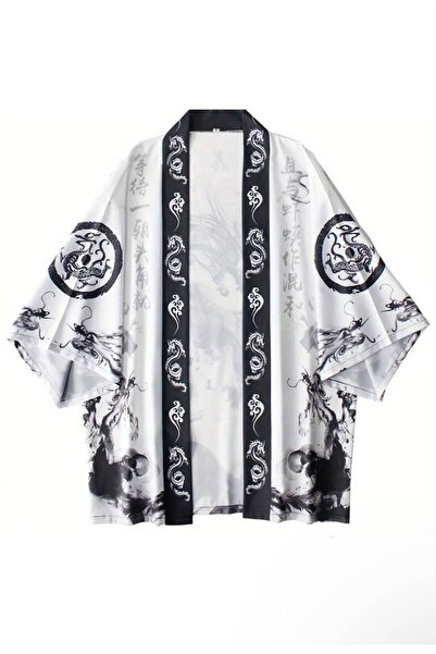 DEEFWEAR Black Dragon Design Red Black Detailed Unisex Kimono