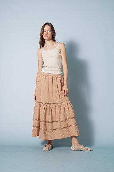 Nisan Cotton Long Skirt with Lace Detail