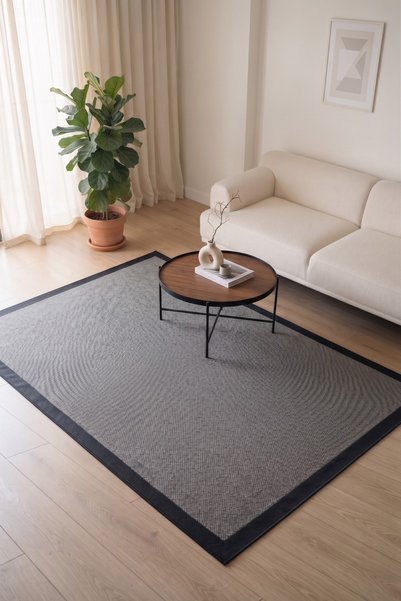 Anatolian Carpet Store Sisal Dokuma Hav Vermez, Leke Tutmaz, Robot Süpürgeye Uygun Modern Gri Siyah Halı