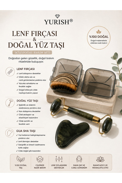 YURISH Lenf Fırçası & Doğal İkili Yüz Taş'ı