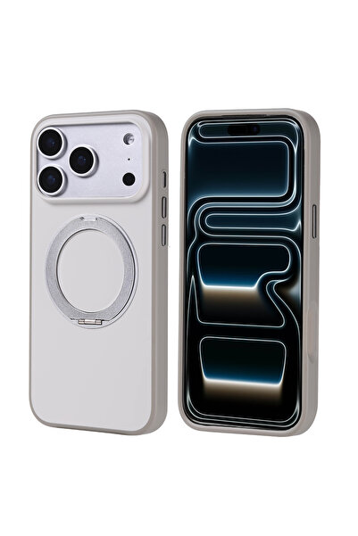zore iPhone 17 Pro Max Kılıf 360 Derece Döner Standlı MagSafe Kamera Yükselti...