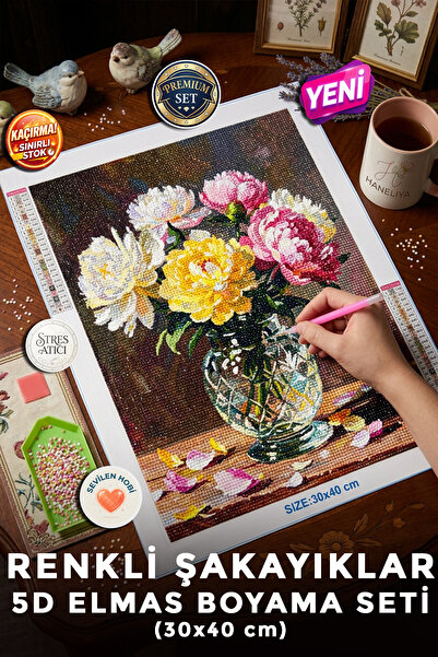 Haneliya Renkli Şakayıklar - 5D Diamond Painting - Elmas Mozaik Tablo Boyama ...