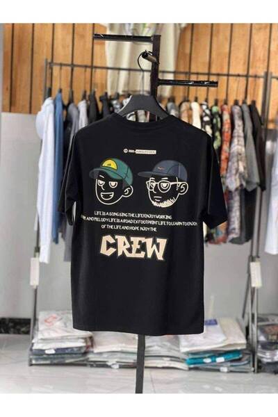 JANTIL MODA Black Unisex Oversize 100% Cotton Crew Neck Short Sleeve T-Shirt