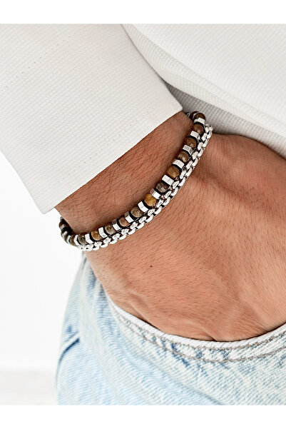 FERRO Brown and Silver Steel Men's Bracelet Frj10193A-E 2 Year Warranty Gift ...