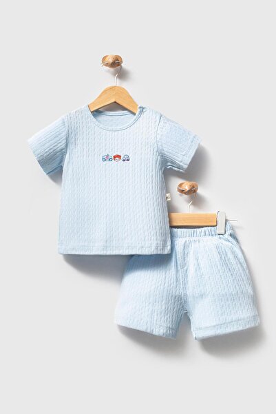 hhoneybaby 100% Organic Cotton Cute Cars Jacquard Fabric Baby Boy Summer Set