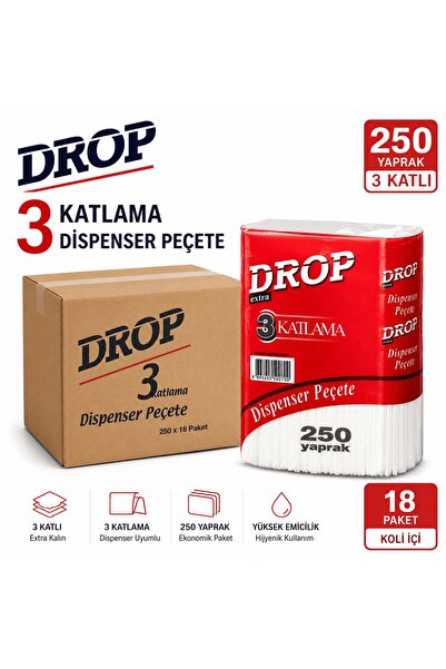 Drop Extra 3 Katlama Dispenser Peçete 4500 Yaprak - 18 Paket x 250 Yaprak