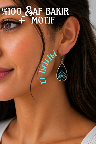 Store Handmade Bohemian Earrings with Copper Black Blue Motifs