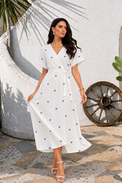 msm fashion Rochie de damă, lungă, cu imprimeu, cu mânecă scurtă, cu curea, c...