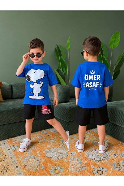 BY TUNA DESİGN Boy's Snoopy Printed Cotton T-Shirt and Shorts Set 100% Cotton...