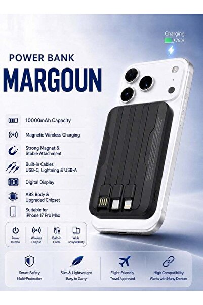 Margoun Magnetic Power Bank 10000mAh for iPhone 17 Pro Max – MagSafe Compatib...