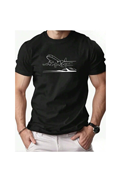 799 Men's Airplane Pattern Summer Casual Round Neck Short TShirt