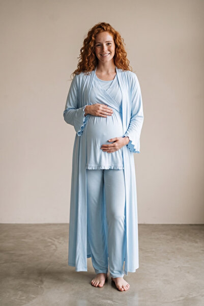 Effortt Venera Pregnant and Maternity 3-Piece Pajama Set with Dressing Gown a...