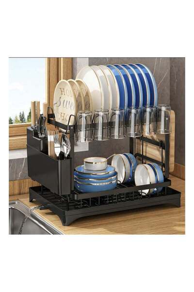 Generic 2-Tier Dish Drying Rack, Stainless Steel Dish Rack with Cutlery Utens...
