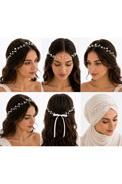SmY Bag Design White Bridal Henna Wedding Pearl Hair Accessory Forehead Band