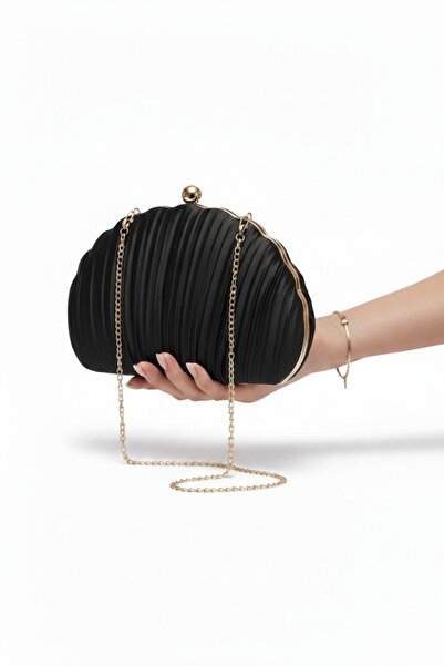 Famels Oyster Model Pleated Satin Model Handbag Wedding Engagement Evening Dr...