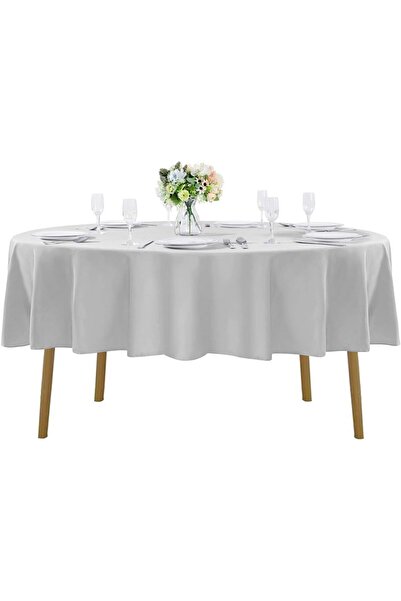 Meral Kurşun Collection Gray Round Tablecloth |   Liquid Proof |   Linen |   ...