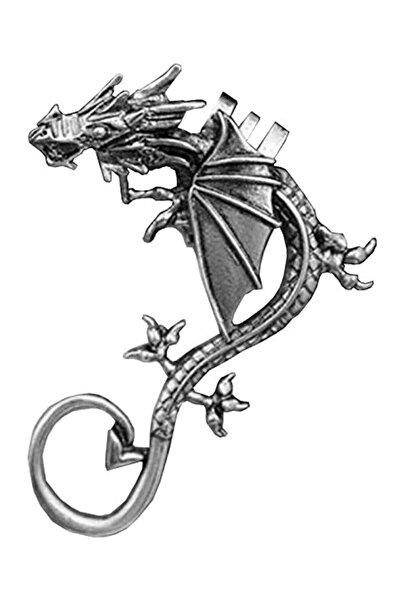 VeeShop Ear cuff earring, dragon pattern with crest and small wings, pointed ...