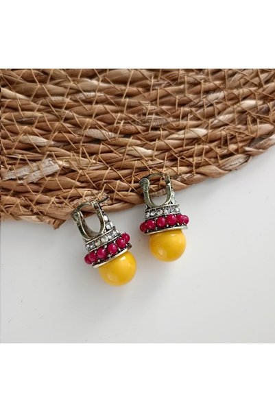 LENTE AKSESUAR Ethnic Style Dangle Crystal Stone Colorful Authentic Model Ear...
