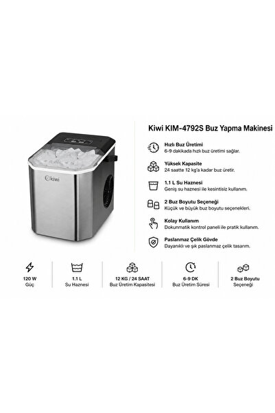 Kiwi kım-4792 Ayarlanabilir Boyutlu 12 Kg Kapasiteli Buz Makinesi