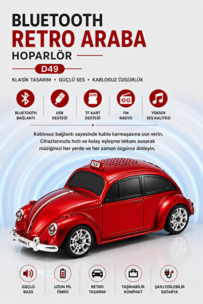 Yenilig Bluetooth Hoparlör Retro Araba Vosvos Speaker Kablosuz USB TF Kart FM...