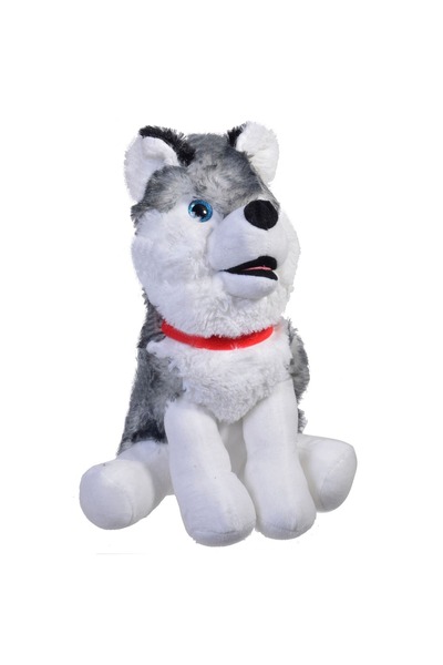 OEM Câine de pluș Husky de 30cm cu guler roșu și ochi cu sclipici
