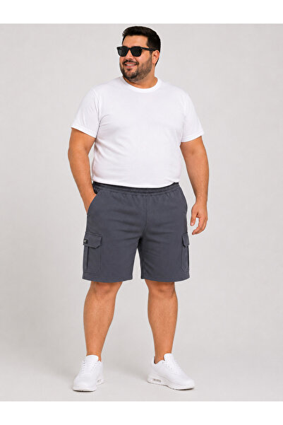 ANNEX Large Size Elastic Waist Lace-Up Cotton Men's Shorts with Cargo Pockets