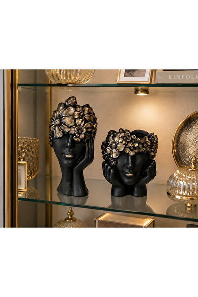 Zeda by Es Çiçek Detaylı Dekoratif Kadın Büst Vazo Seti – 2'li Modern Salon D...