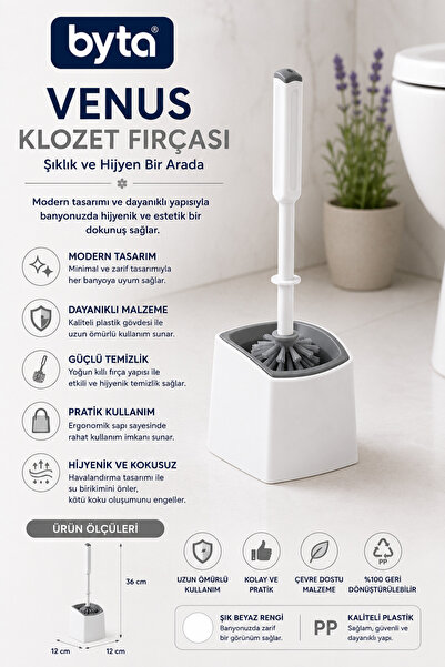 BYTA Venus Toilet Brush Set with Container, Ergonomic Handle, Hygienic Toilet...