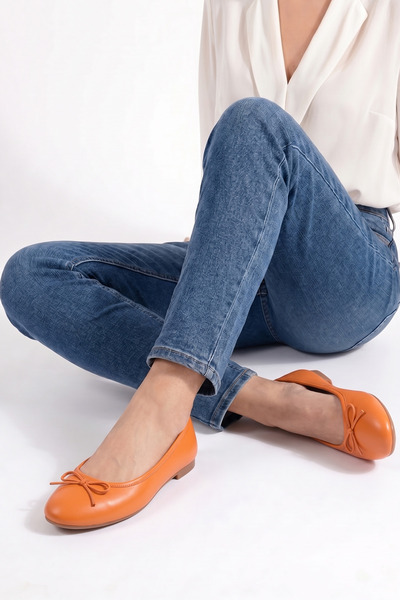 PİMORA Round Toe Bowknot Flat Heeled Orthopedic Classic Closed Ballerinas New...