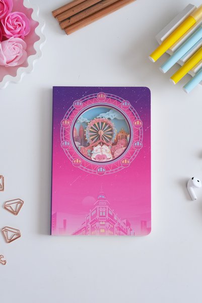 Daks 3D Pink Ferris Wheel Themed Hardcover A5 Daily Notebook & Planner with Window - 120 Pages - Dotted