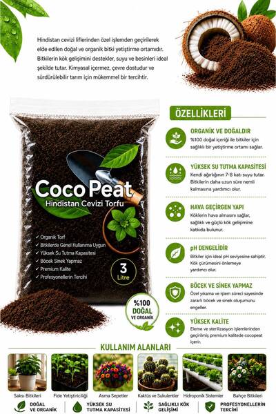 NEXVORİA CocoPeat Hindistan Cevizi Torfu 3 Litre – Organik Cocopeat Toprak Dü...